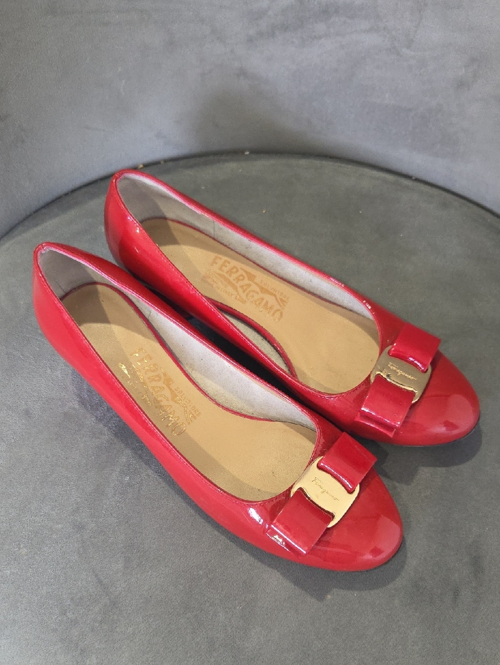 Salvatore Ferragamo Red Patent Vara Bow Ballet Flats